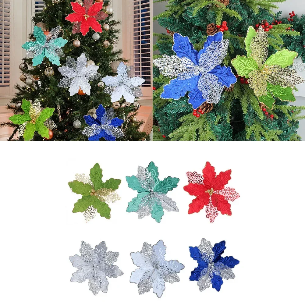 Stunning 30cm Christmas Poinsettia Glitter Flower Elegant Tree Decoration for Celebrations and Special Occasions