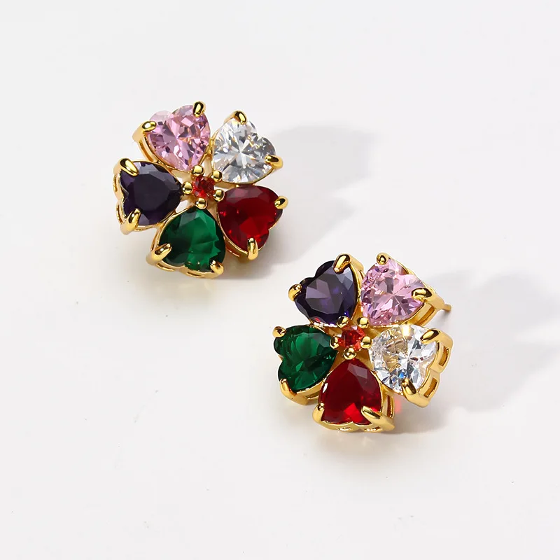 

Five-color zircon stud earrings light luxury flower niche design high-end love stud earrings women