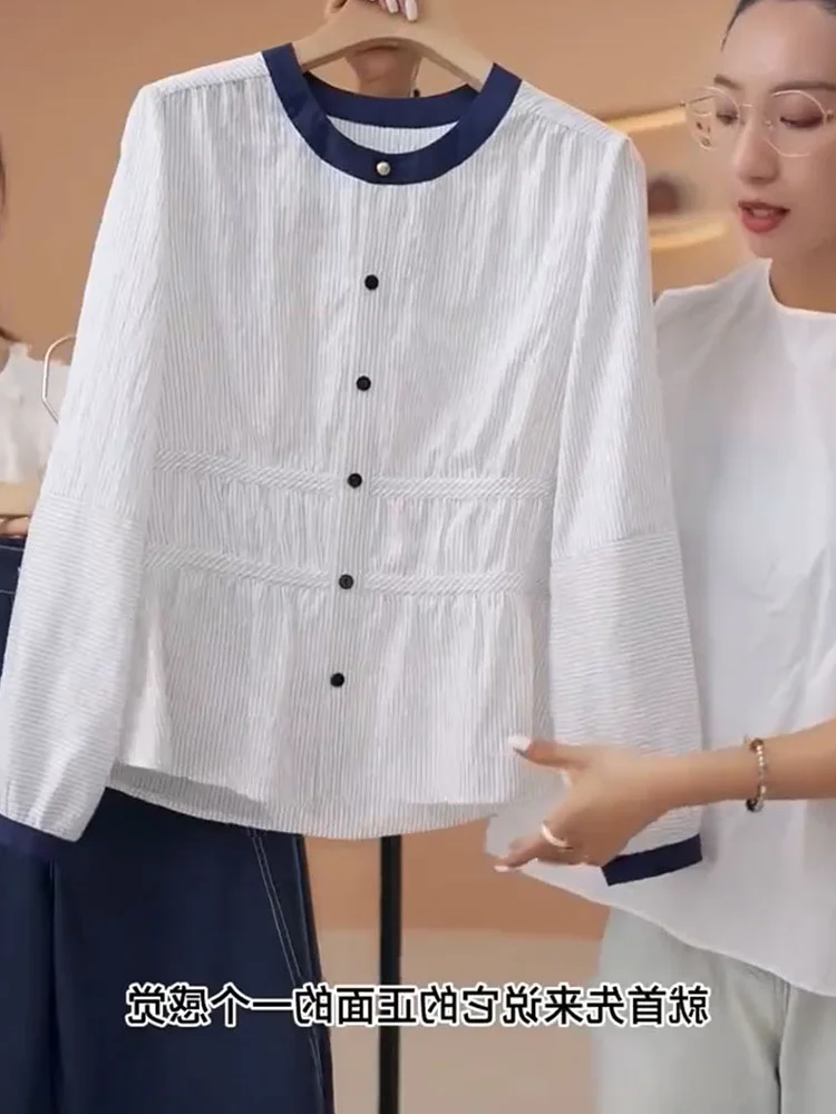 

Осенний женский топ в полоску Long Sve round Ne irt Color Blo Design, удобный дышащий топ для поездок на работу