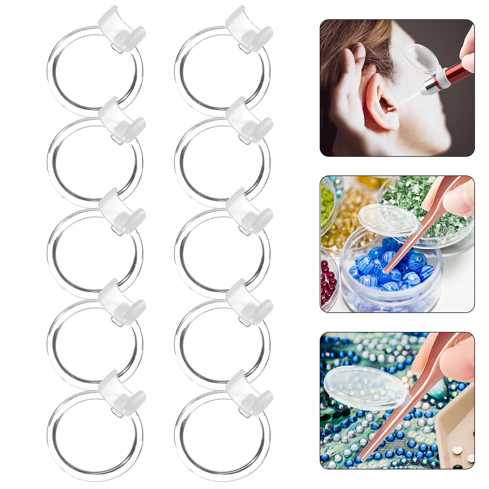 10 Pcs Point Drill Pen Magnifier for Rhinestone Sticky Embroidery Handheld Magnifying Glass Lens Tool