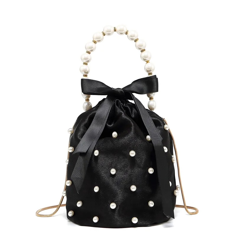 

Осень 2024, бархатная вечерняя сумка с бантом, роскошная дизайнерская милая сумочка с жемчугом, трендовая маленькая сумка через плечо с жемчужной ручкой