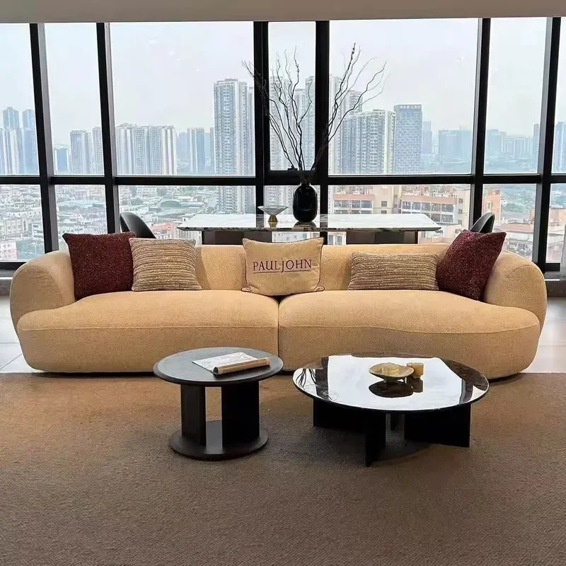 Italian Minimalist Imported Chenille Curved Sofa Aesthetic Old Money Style Unique Shape Living Room Furniture for Villa
