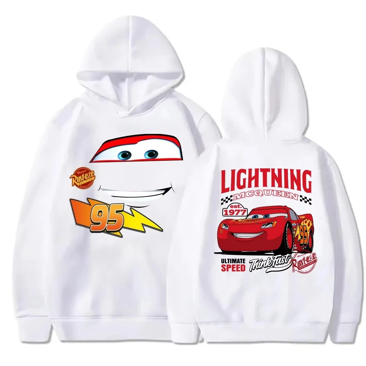 

Fun Cars Lightning McQueen Printed Hooded Sweatshirt Fashion Autumn Winter Men and Women Casual Pullover Hoodies Cotton Clothing