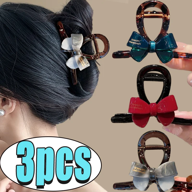 

3 шт., нишевый дизайн в корейском стиле, контрастный цвет, бант, средний зажим в виде акулы, модная заколка для волос с буквами горячего тиснения, завязанная в полузавязанная заколка для волос 2025