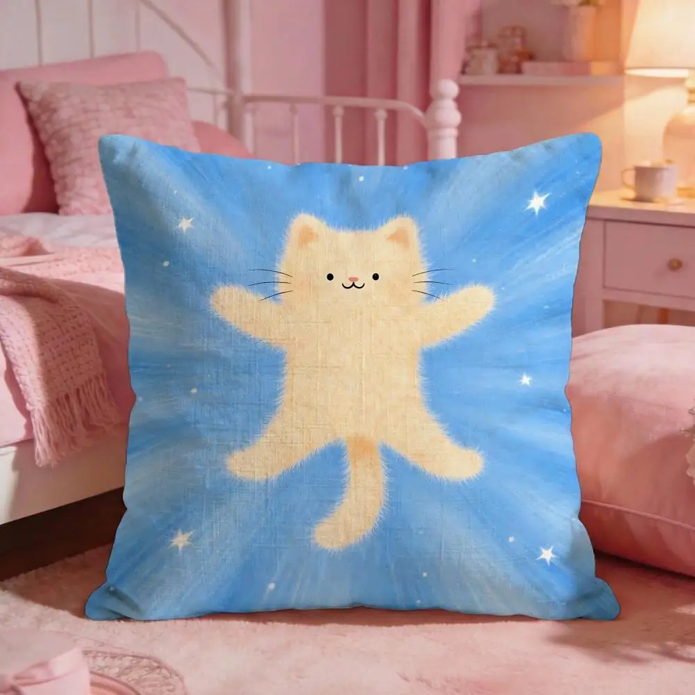 Fuzzy Cute Kitten Cushion Cover Premium Comfort Reversible Pillow Cove -Two in One Design for Any Room & Car Interior