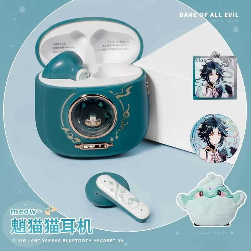 

Genshin Impact Xiao Беспроводные Bluetooth-наушники Hi-Fi Качество звука Аниме Игровой персонаж Наушники-вкладыши TWS с бесплатными подарками