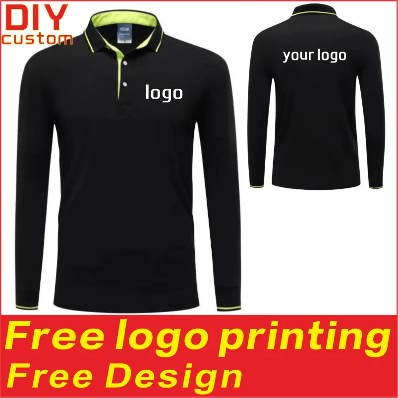 

Cotton long sleeved polo shirt, T-shirt, custom printed logo, embroidered spring and autumn men's and women's long sleeved shirt
