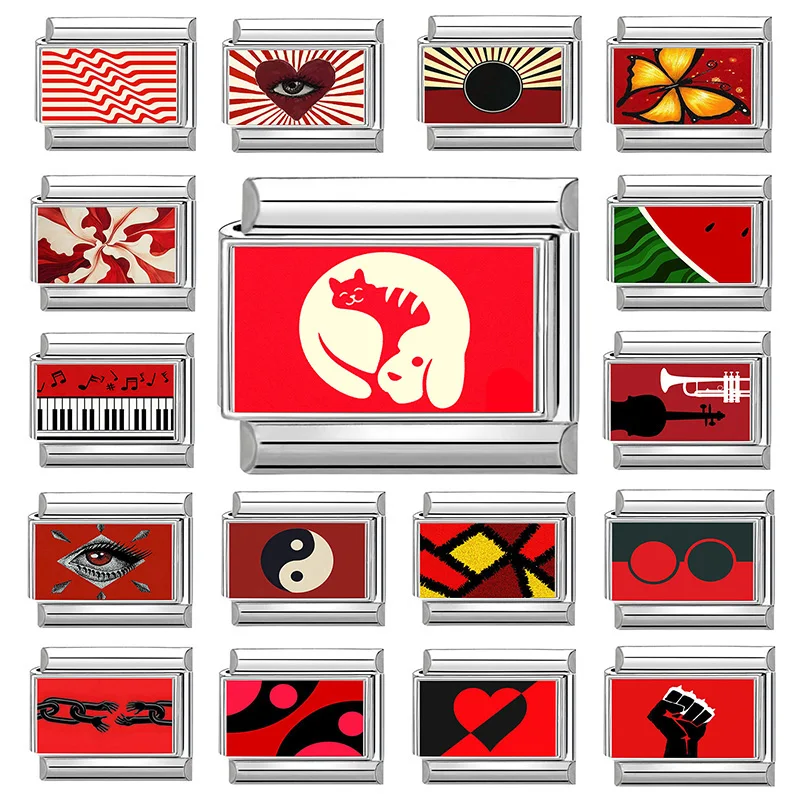 Y2k borboleta coração piano olhos tai chi gato vermelho italiano charme link caber 9mm jóias de aço inoxidável diy fazendo pulseiras presentes