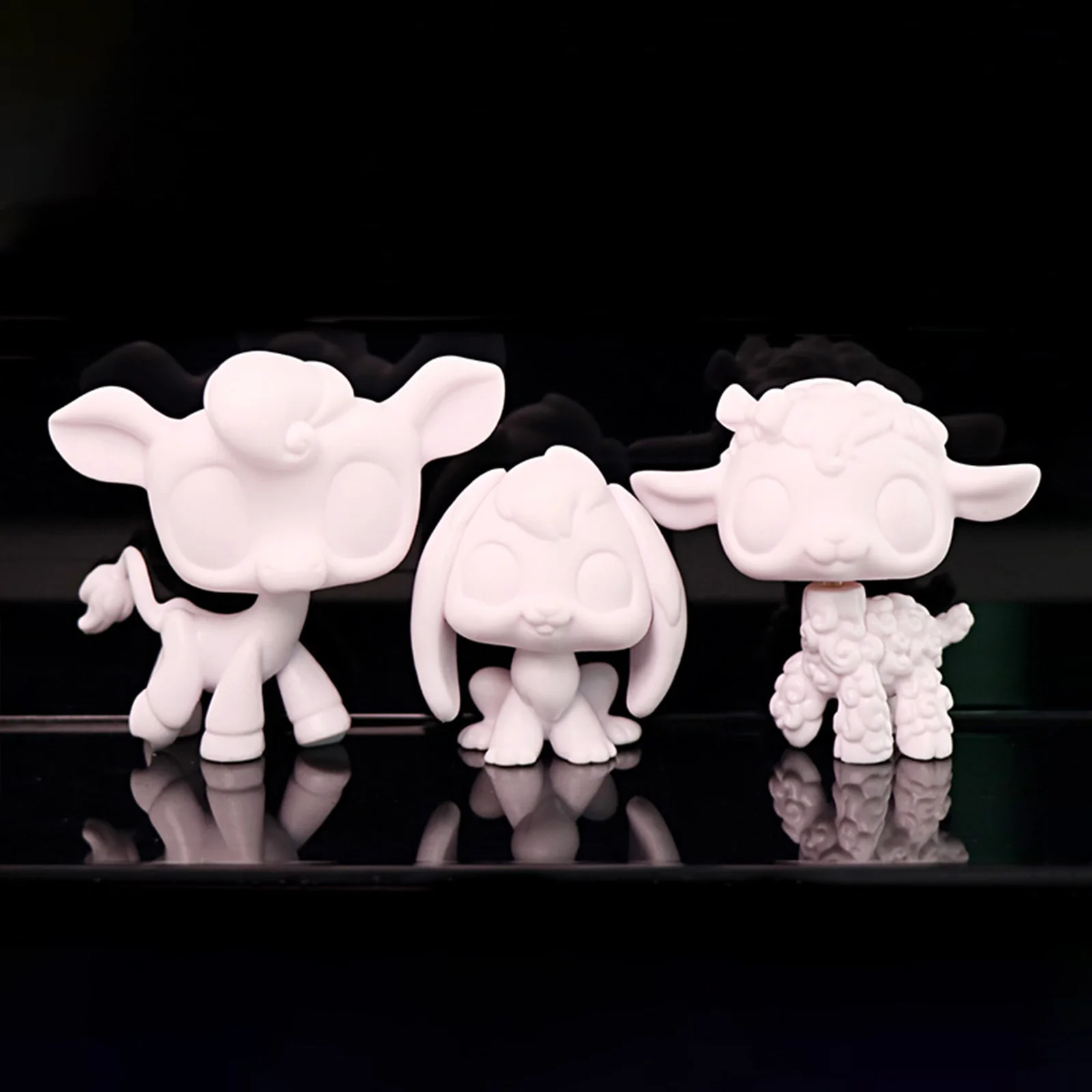 

﻿3 pcs Minilpsshop DIY Cute Toys White Base Lamb Rabbit Bobble Head White Ornament Unfinished Blank Ornament for lps