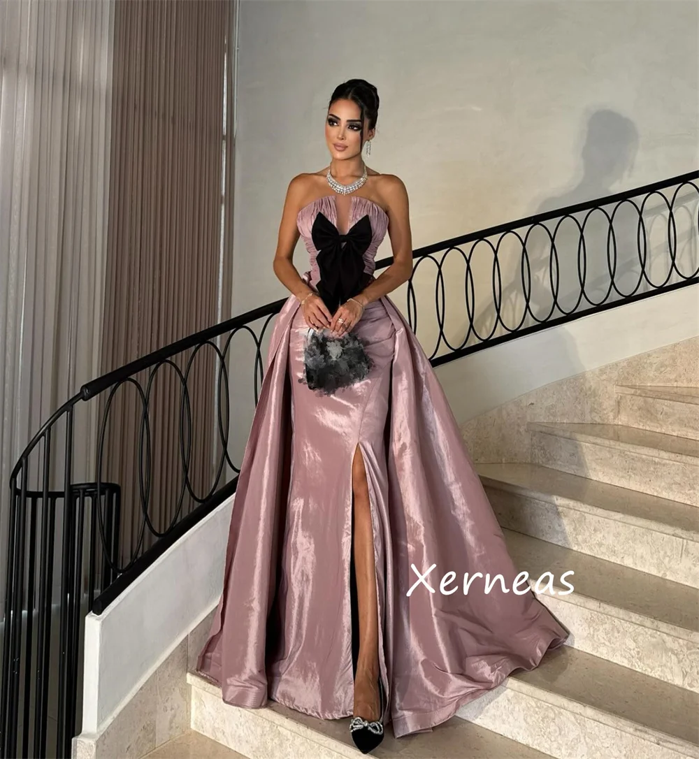 Customized High Quality Bow Pleat A-line Strapless Long Dresses Bespoke Occasion Celebrity Chinese Style