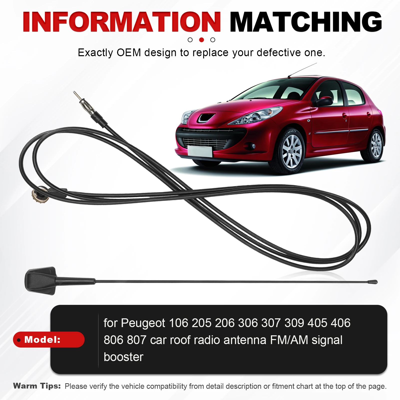 Base Roof Antenna + Bracket Compatible with Peugeot 106 205 206 306 307 309 406 806 807