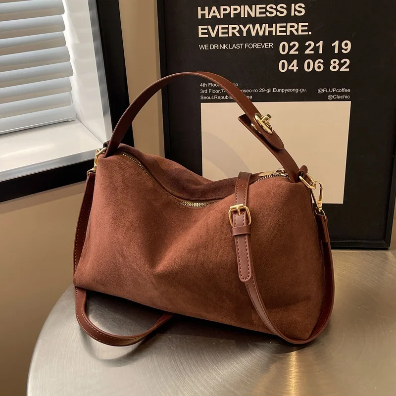 Multi functional frosted suede 2026 new high-end retro fashion single shoulder women's crossbody bag