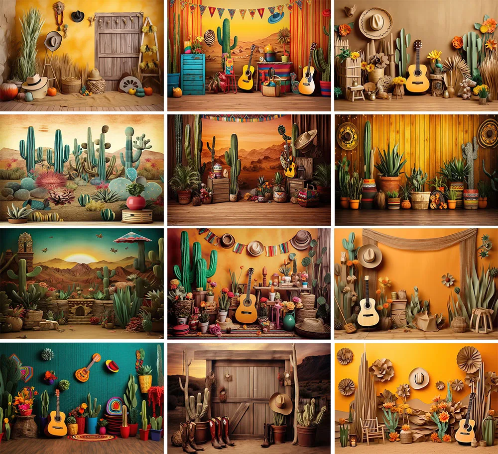 Mehofond Photography Background, Mexicana, Ocidental, Cacto do deserto, Guitarra, Kids Birthday Party, Bolo Smash Decor, Pano de fundo, Estúdio fotográfico