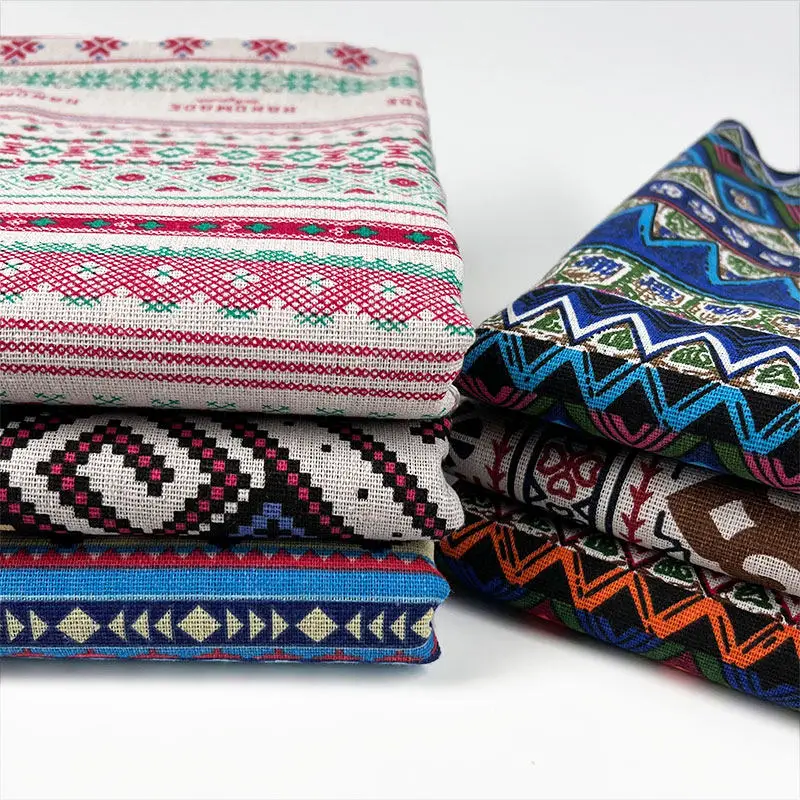 

0.5/1M Ethnic Style Cotton Linen Fabric Geometric Printed Cloth for Decorative Homestay Tablecloths,Curtains DIY Sewing Clothing