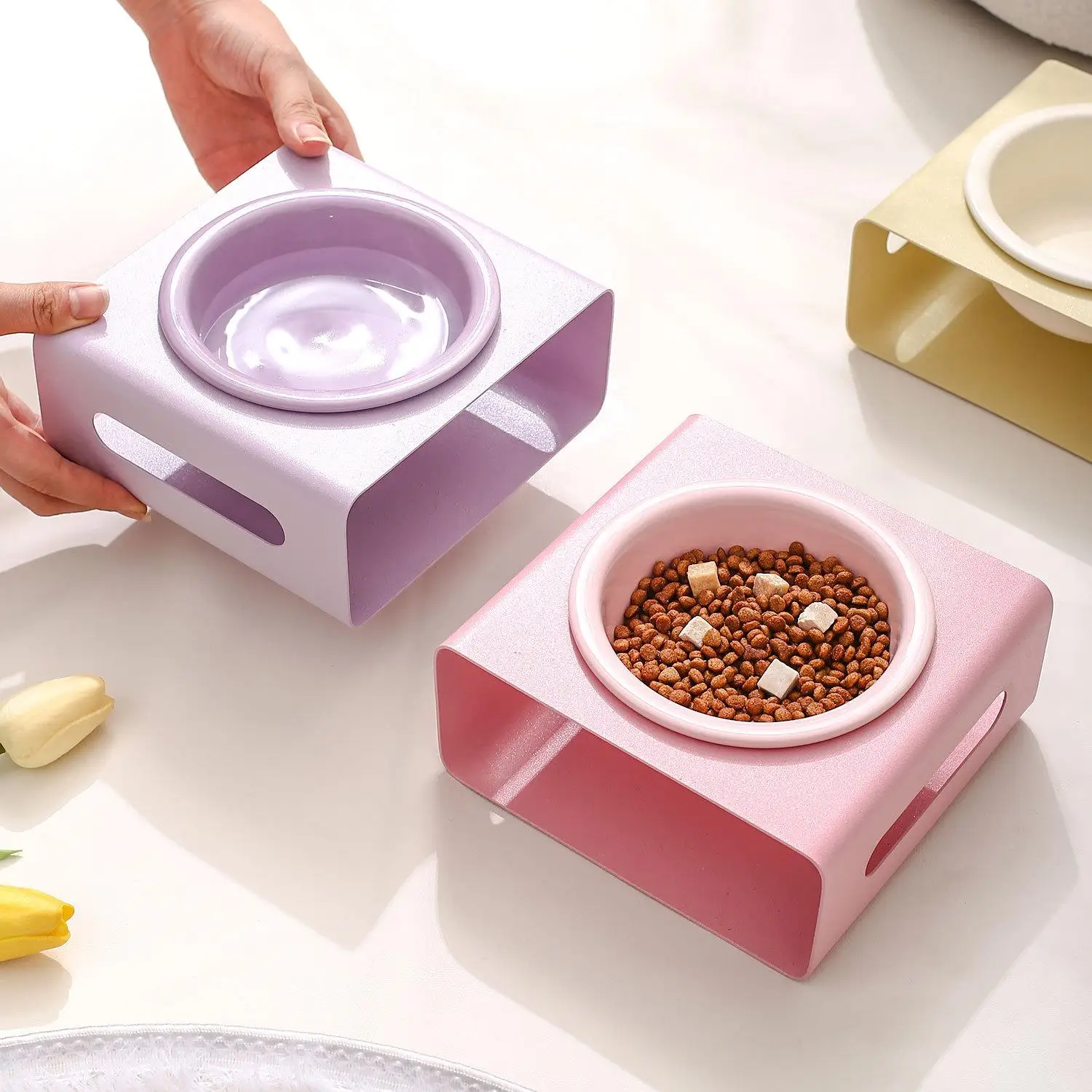 

Cry Sle Pet Bowl with Stand Dog Cerc High Leg Ne Protection Water Drinking Bowl Universal Pet Food And Supplies