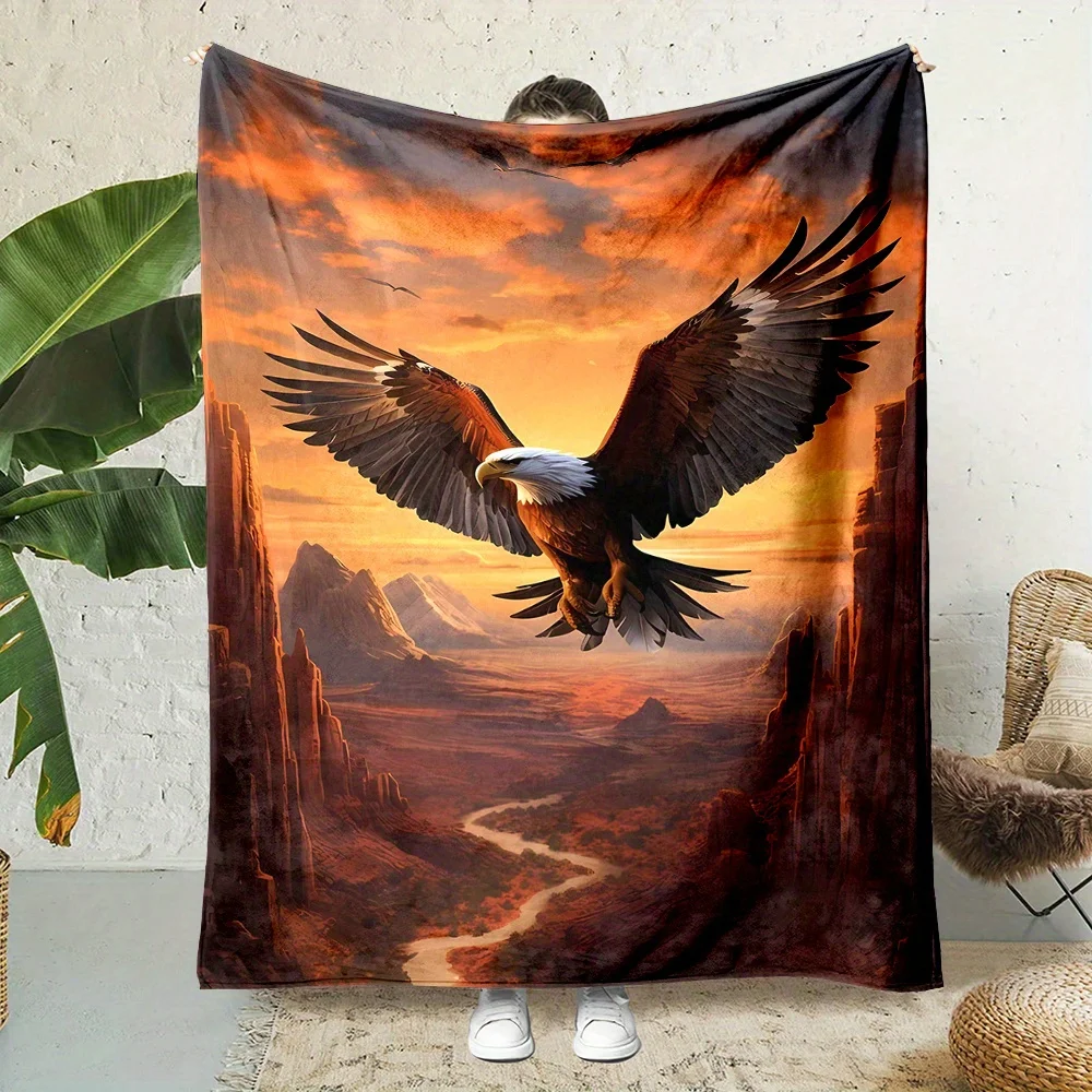 Decorative Large Fleece Throw Blanket Eagle Flying Over Canyon Sunset Landscape Wilderness Tapestry Couch Accent Gift