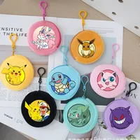 Pokemon Kids Coin Purse Pikachu Eevee Round Mini Wallet Charizard Boys Girls Money Bags Eevee Squirtle Zipper Purses Gift