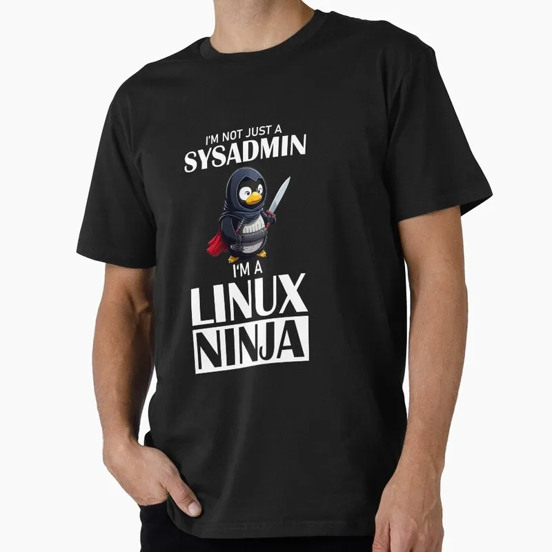 Linux Ninja I'm not a SysAdmin Tux Ninja Wizzard Operating System Graphic T‑Shirt Short Sleeve Tees Geek IT Developer Fan Gift