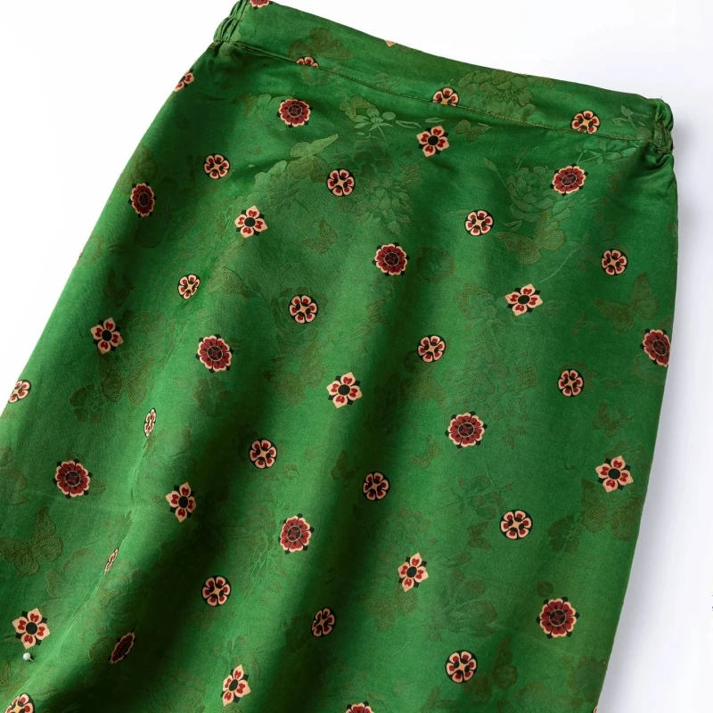 Birdtree, 100% Silk Jacquard Satin Skirt, Women Floral Luo Xiangyunsha Silk Skirts, Elastic Waist, Side Slit, 2026 New D65605JF