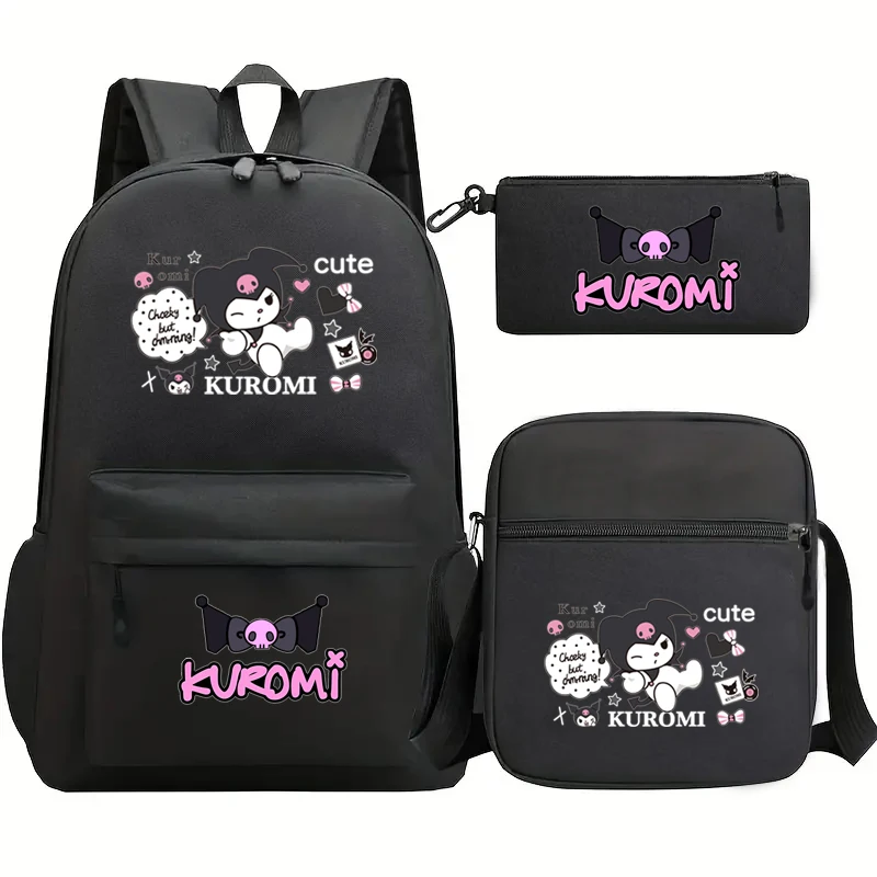 3pcs Kawaii Kuromi Backpacks Cartoon Melody Cosplay Schoolbags Boys Girls Penbag Shoulder Bag Travel Bag Kids Birthday Gift