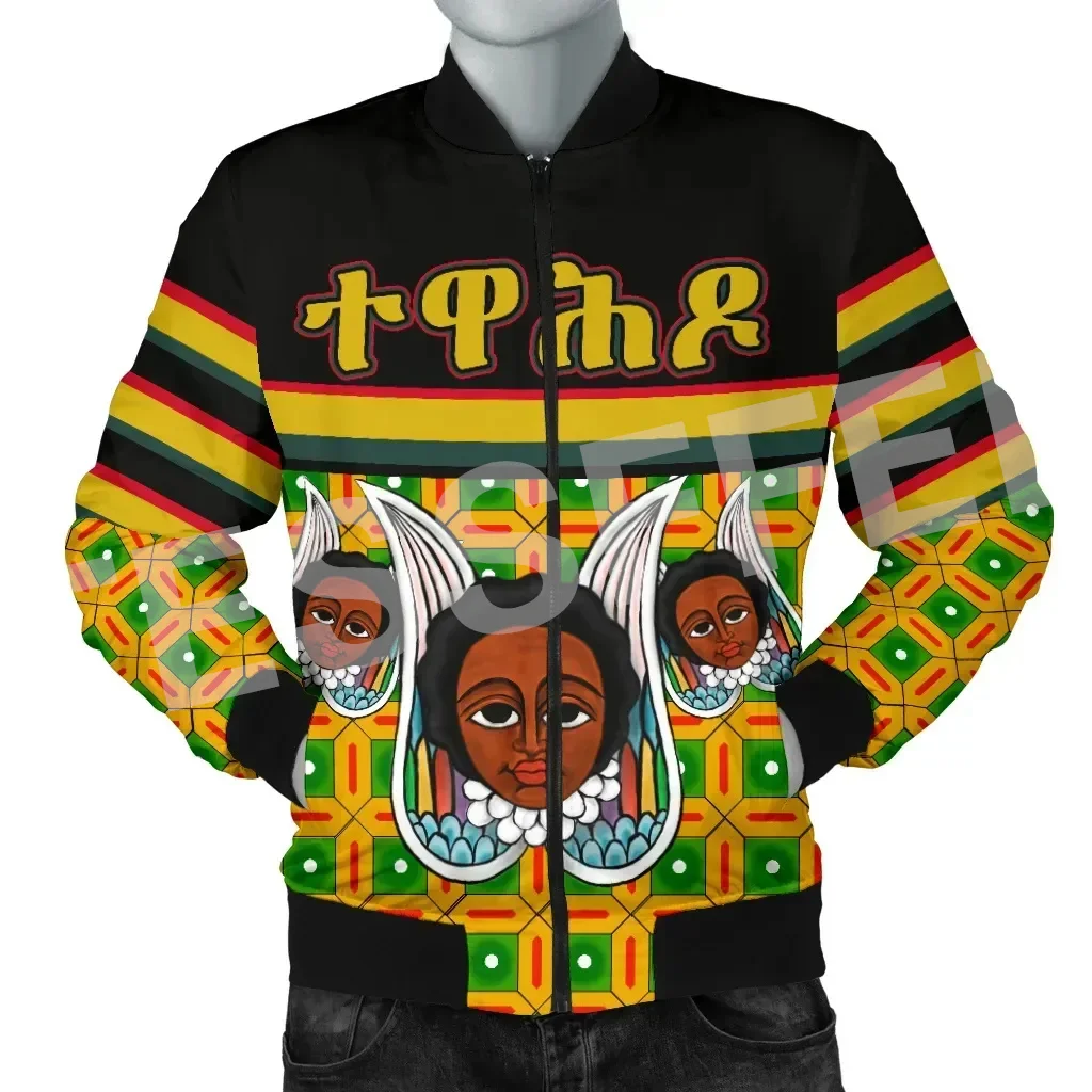 Ethiopia County Flag Kente Reggae Africa Tribe Lion Retro 3DPrint Unisex Harajuku Winter Coat Casual Windbreaker Bomber Jacket X