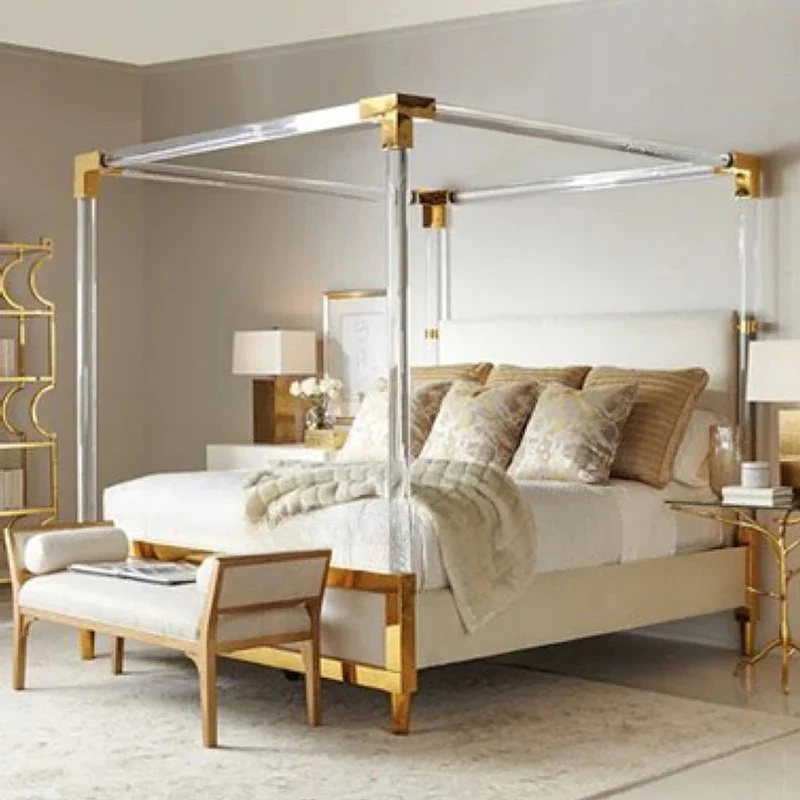 Light luxury suspension acrylic bed frame simple with backrest stainless steel frame bedroom double bed