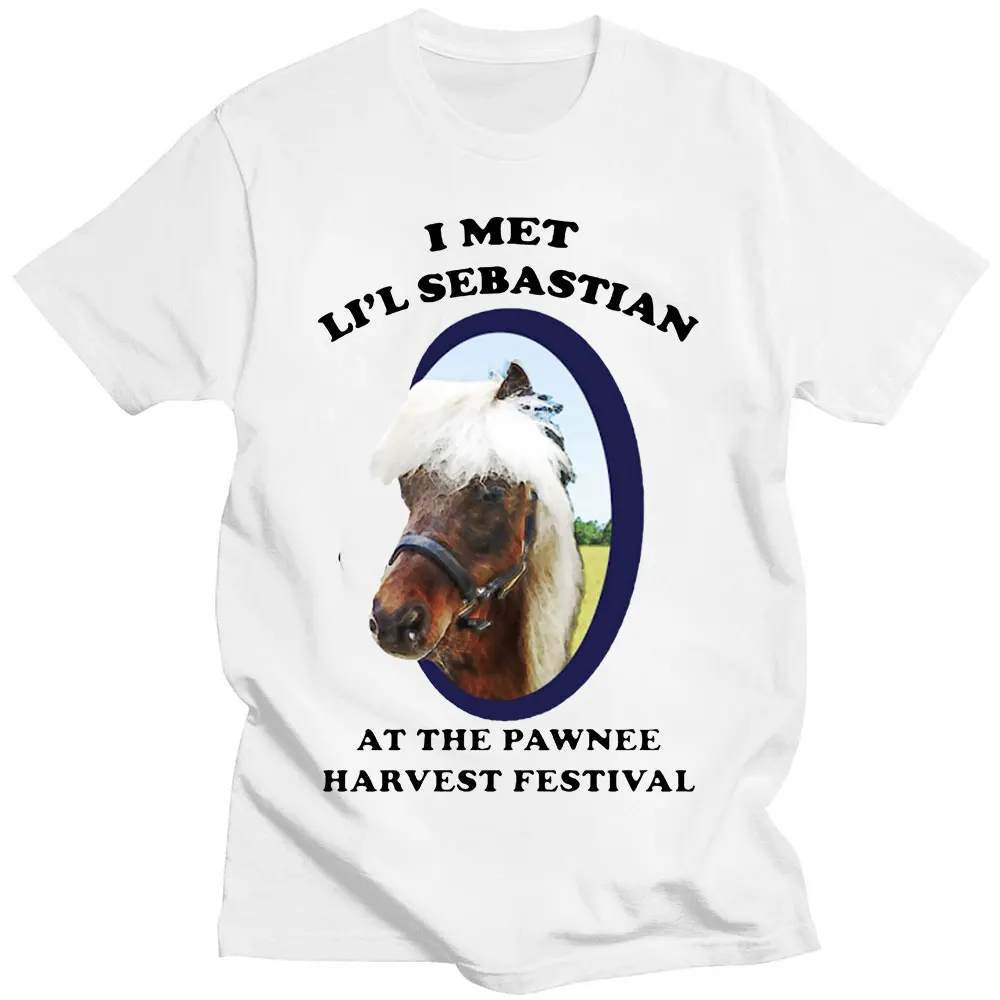 Funny Parks and Recreation I Met LiL Sebastian vintage Men T Shirt Top Pure Cotton Tee Shirt Casual Loose Oversize Streetwear