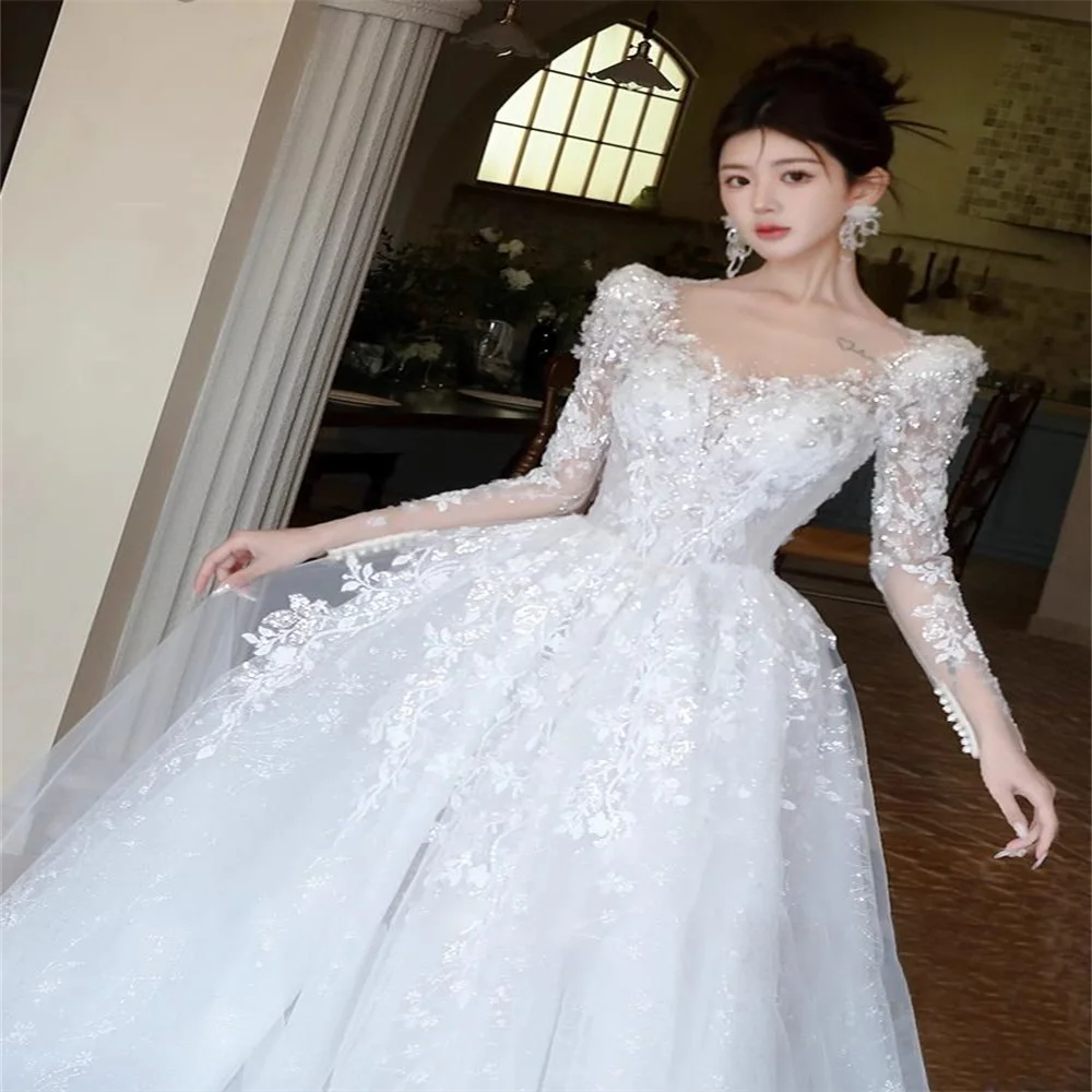 Customized Long Sleeves Women Wedding Dresses 2024 High Quality  Prom Gowns New Mopping Length Vestidos 132