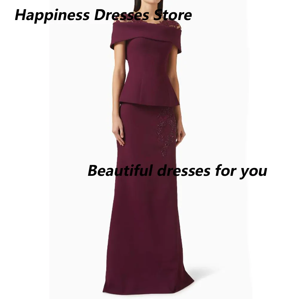Customized Jersey Applique Off-the-shoulder Evening Dresses Pattern Floor Length O-neck Straight Formal Sheath Prom Gown
