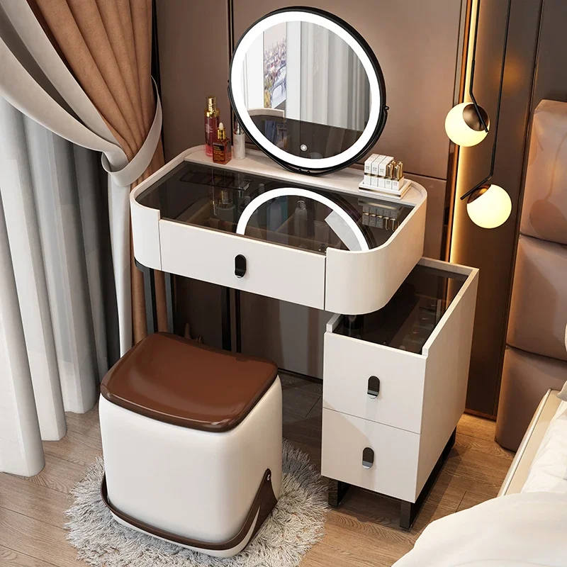 

Mirror Round Vanity Table Nordic Stool Women Luxury Vanity Table Bedroom Drawer Toaletka Dla Dziewczynek Furniture Set