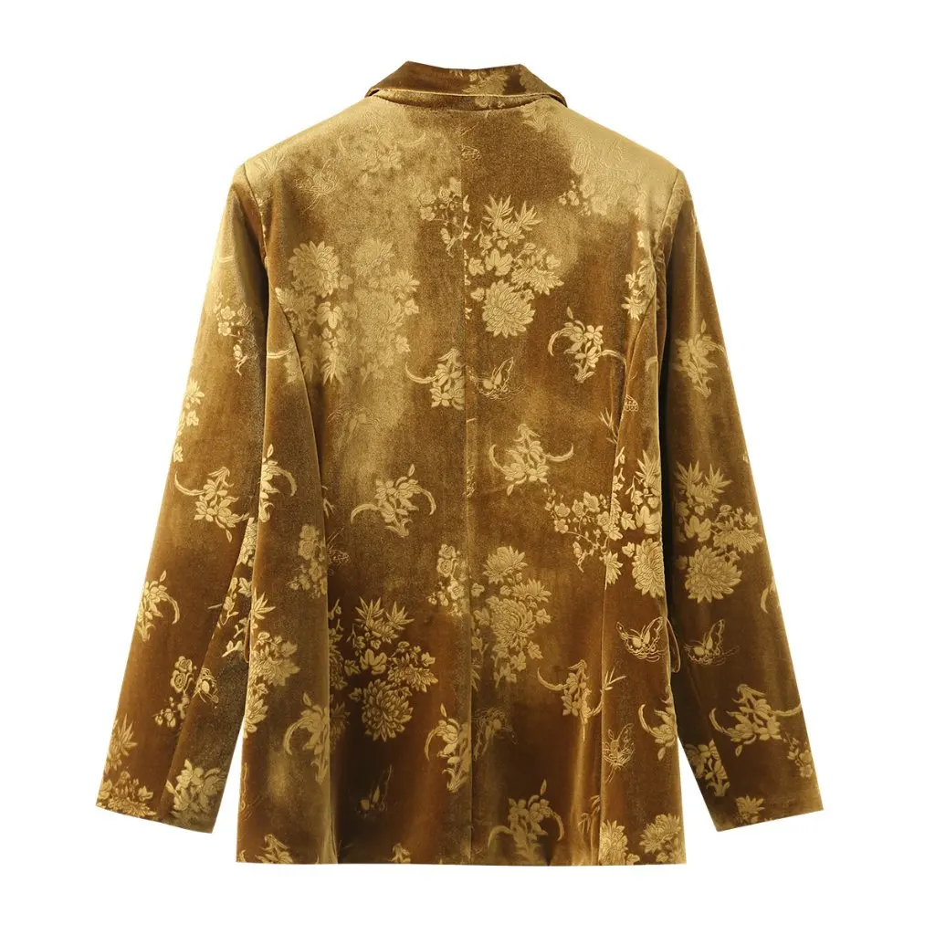 

European And American Fashion Double-Breasted Velvet Embossed Long Sleeve Suit Jacket Women's Spring New B129276