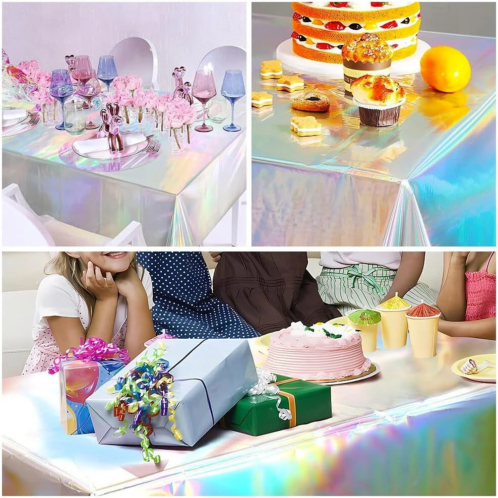 ホログラフィックパーティーテーブルクロス使い捨てプラスチック - Table Cloth Disposable のレビューと価格