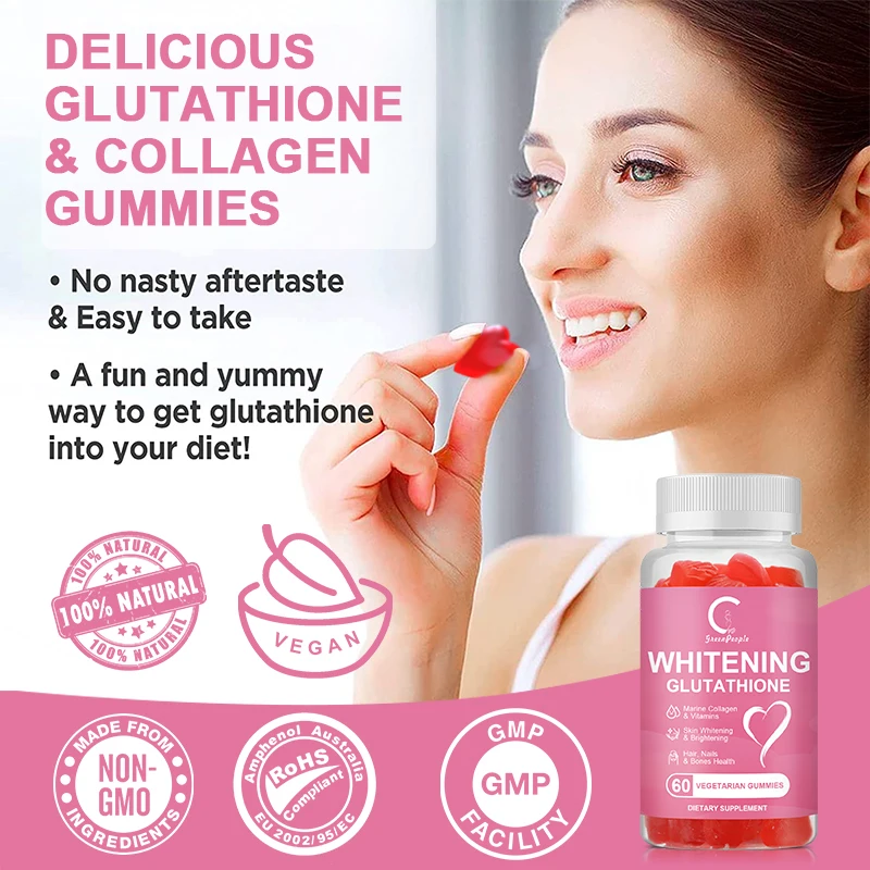 Greenpeople Glutathione Lighting Skin Gummies With Collagen For Liver Hair Skin Beauty Immune Health Antioxidant Diet Supplement