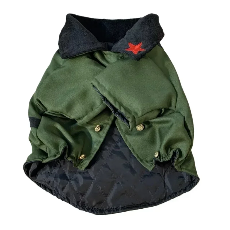 

*Dog padded jacket winter warm clothes military coat French bucket Schnauzer Teddy medium and small dog thickened velvet jacket
