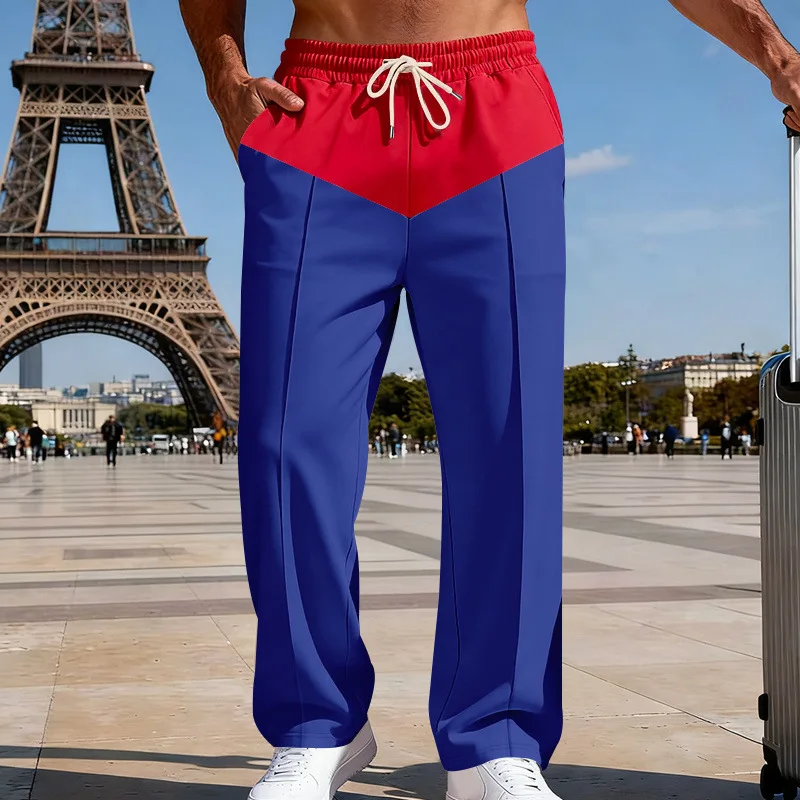 الربيع والخريف الرجال فضفاض عصري عارضة اللون المتناقضة التنقل شارع العليا الهيب هوب السراويل المستقيمة