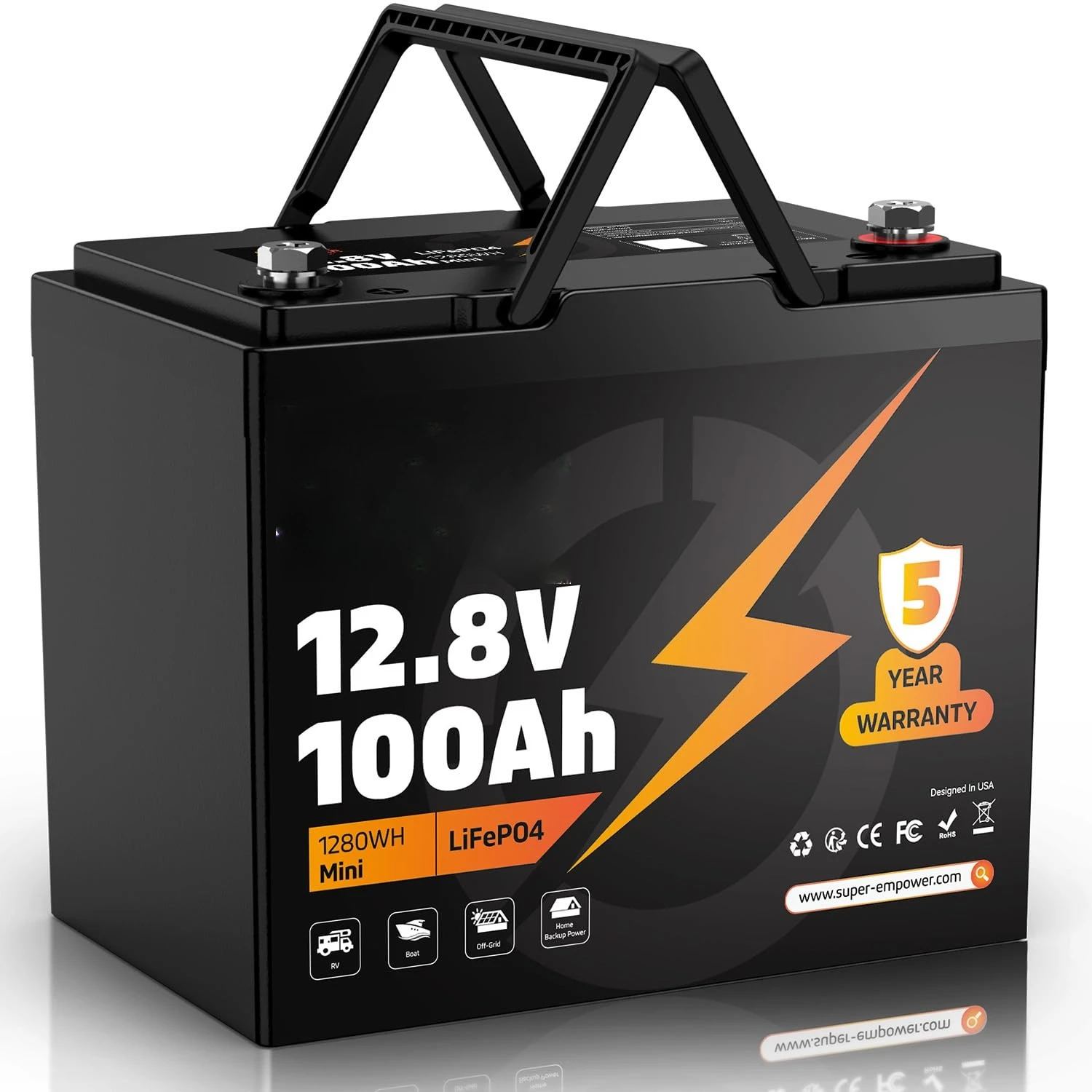 12V 100Ah LiFePO4 Battery, Group 24 Deep Cycle RV/Trolling Motor Battery | 1280Wh Capacity, 100A BMS, Low-Temp, Customized