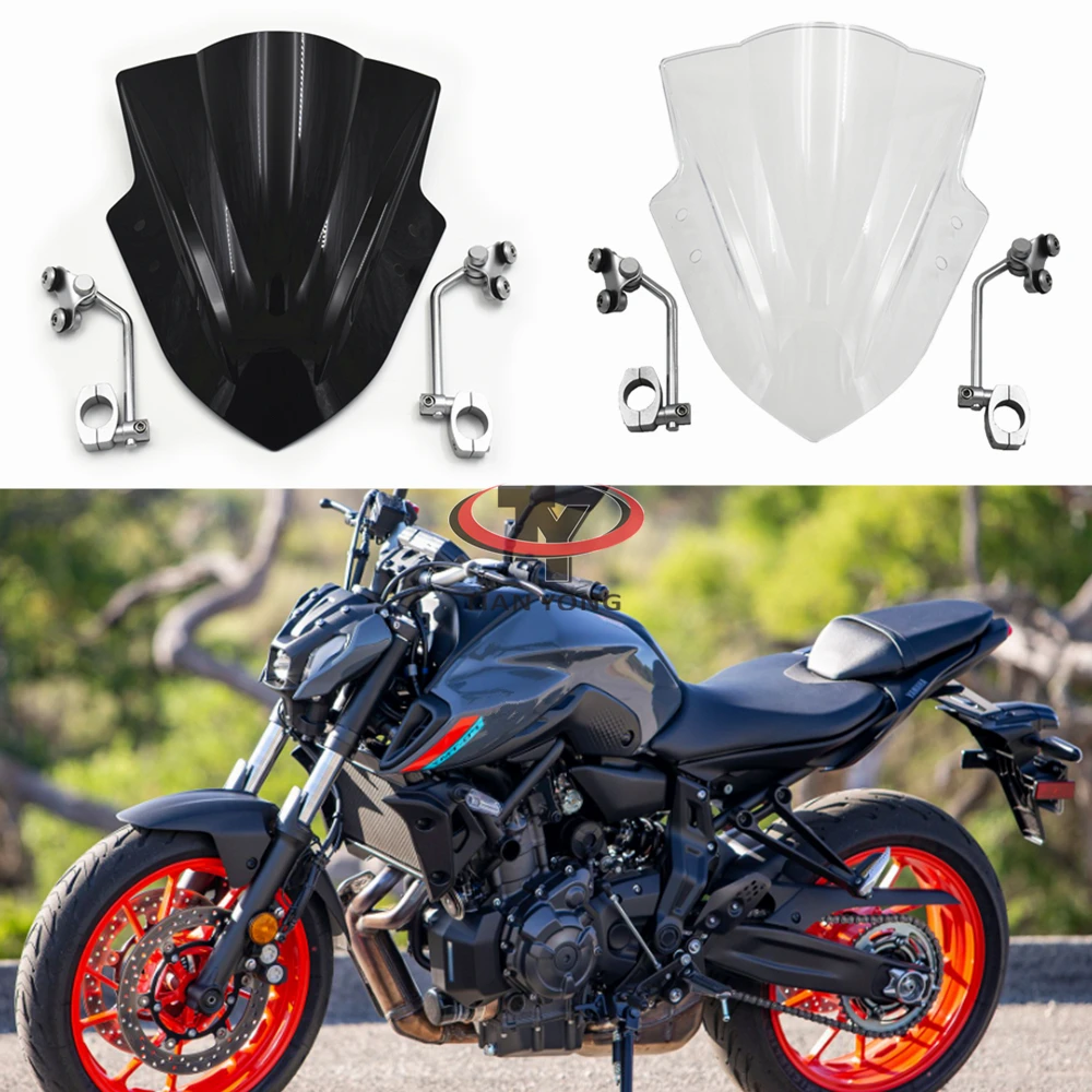 Wind Deflectore With support frame Motorcycle For MT-07 MT07 High Quality Windscreen Black Clear Windshield