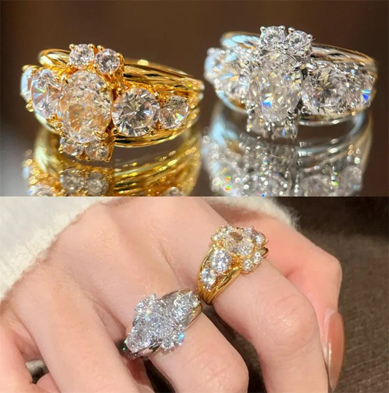 

Sparkling Diamonds Cross Rings for Women Gold Filled Sterling Silver 925 Luxury Jewelry Wedding Bands Vintage Bijoux Celebrity