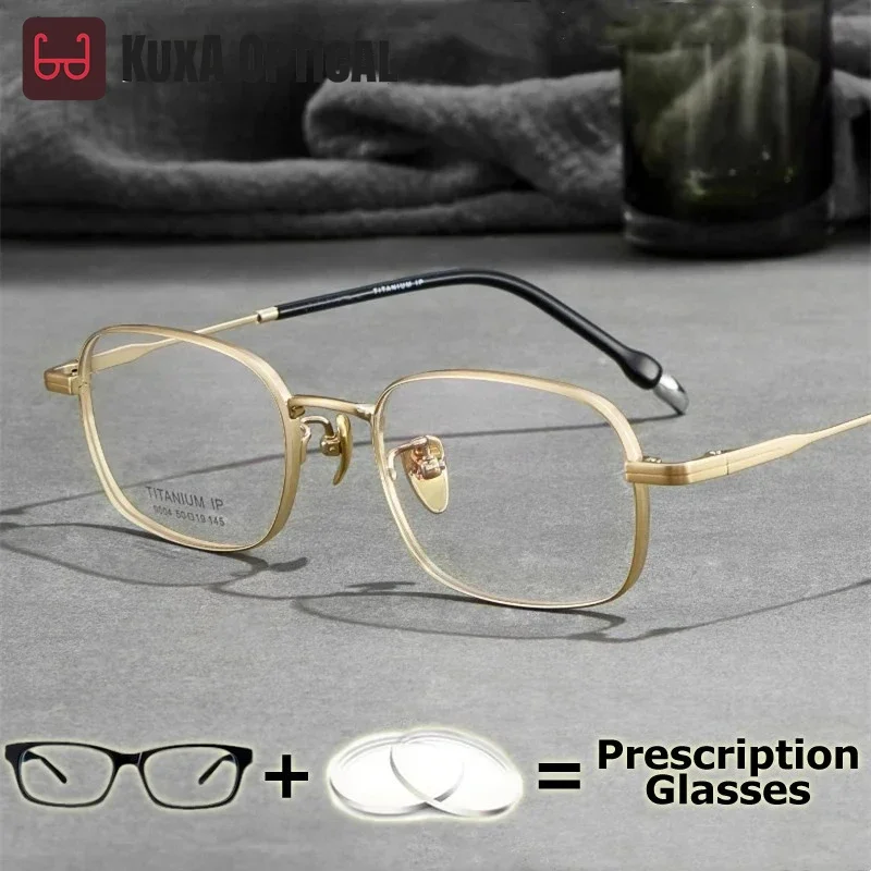 

KUXA Top Quality Men Prescription Glasses High Recipe Pure Titanium Eyewear Frame Prescription for Vision Lens Multifocal Wide