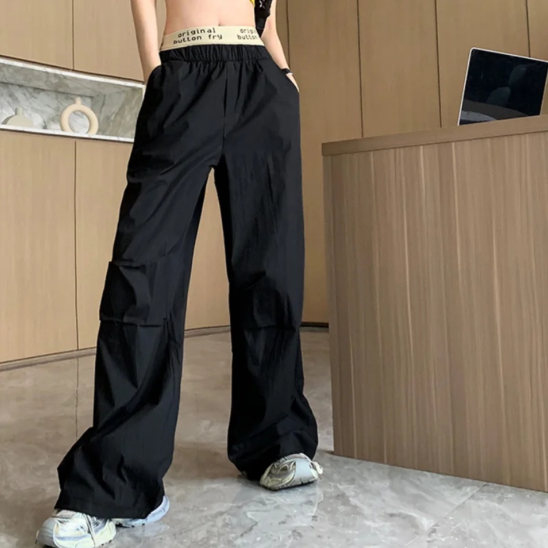 

Women's Bottoms Black Drawstring Sweatpants Casual High Waist Straight Mopping Pants Fashion Baggy Wide Leg Trouser Ladies Autum