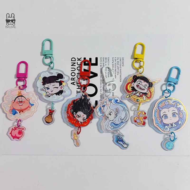 1PC Cartoon Keychain Anime Nezha Figures Acrylic Keys Ring Accessories Key Chain Toys For Children Gifts