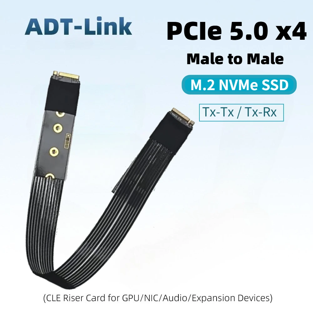 

K44SS-BK PCIe 5.0 X4 M.2 NVMe to M.2 Nvme SSD Male to Male Extension Cable Gen5 Signal Docking PCIe Tx-Tx & Tx- Rx Adapter Wire