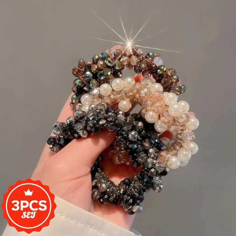 

3Pcs/set Glitter Hair Ties with Crystals - Shiny Hair Bands for Women, Elegant Ponytail Holders for Daily Use