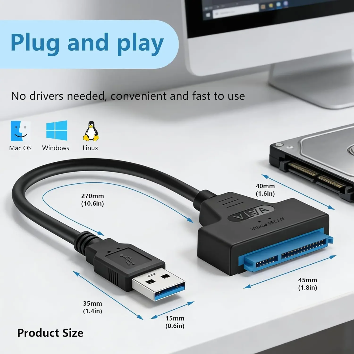

Mini SATA to USB 3.0 Cable Up to 6 Gbps for 2.5 Inch External HDD SSD Hard Drive SATA 3 22 Pin Adapter USB 3.0 to Sata III Cord