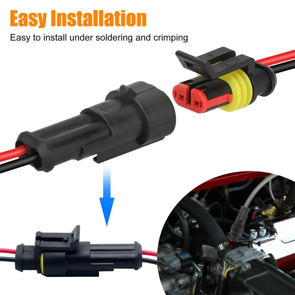 20pcs Truck Car Waterproof Electrical Wire Connector With Cable Male Female 2-pin Way Plug Kit 10cm Line