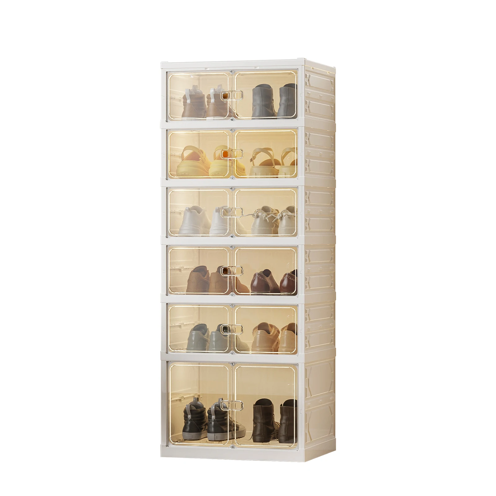 

Foldable Shoe Rack Organizer For Closet, Plastic Clear Collapsible Shoe Shelf For Front Door Entrance, Stackable Folding Storage