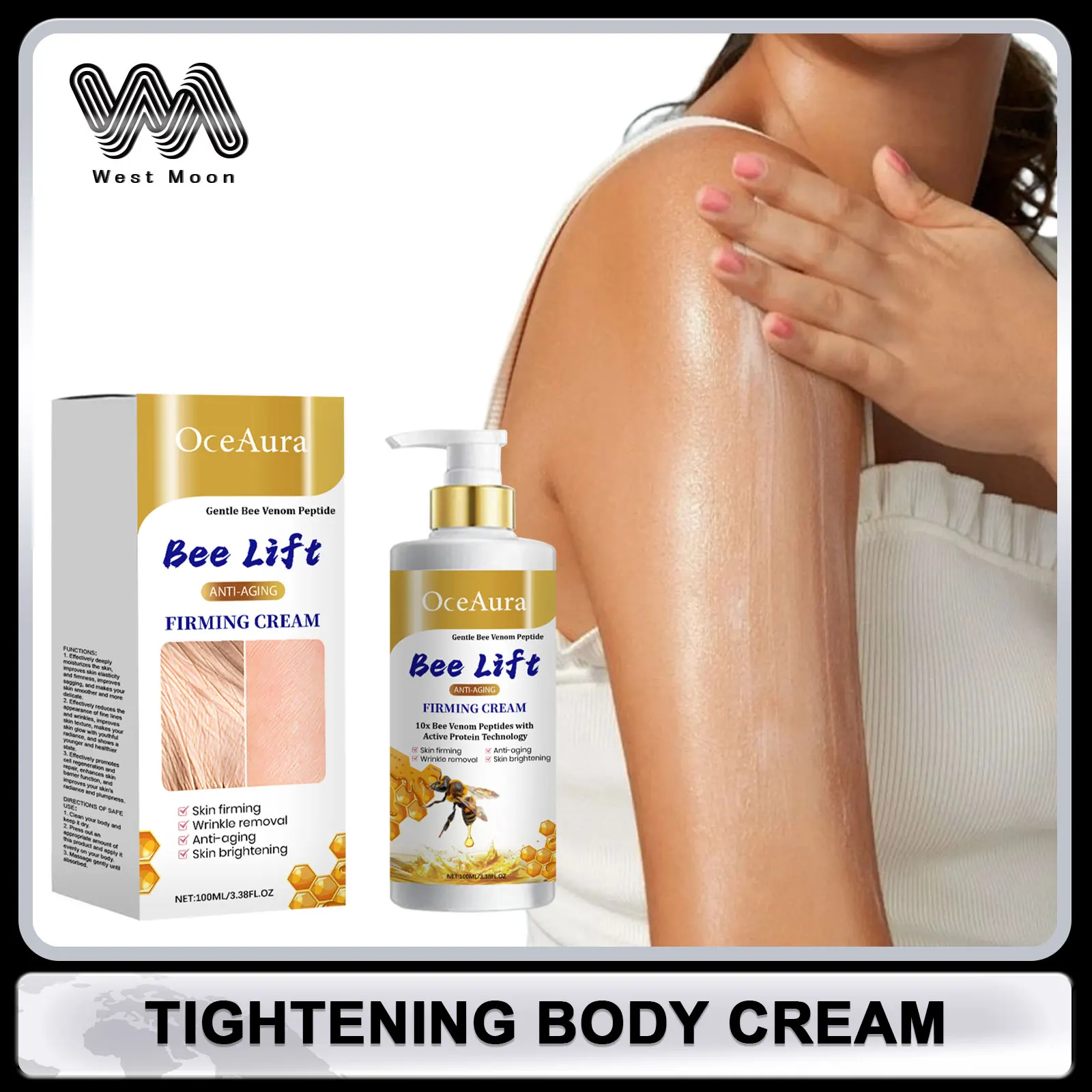 Bee Firming Body Cream Wrinkle Removal Fine Lines Improve Sagging Skin Increase Elasticity Massage Brighten Lifting Body Lotion