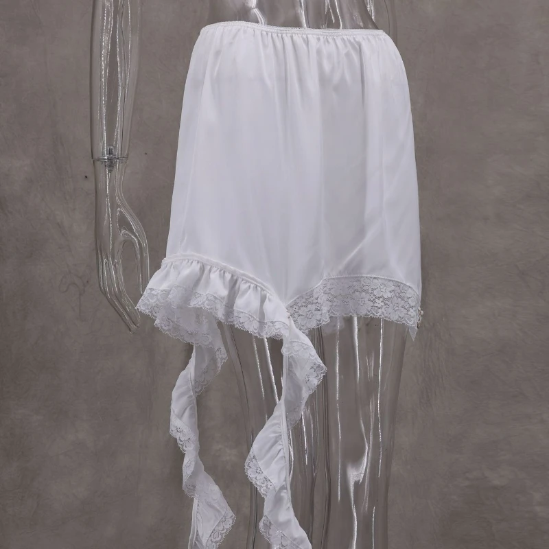 مثير الدانتيل الأبيض غير المتكافئة ميدي التنانير الشارع شيك الساتان عالية الخصر ضئيلة تنورة الصيف عارضة الصلبة تنورة الإناث 2025 #5