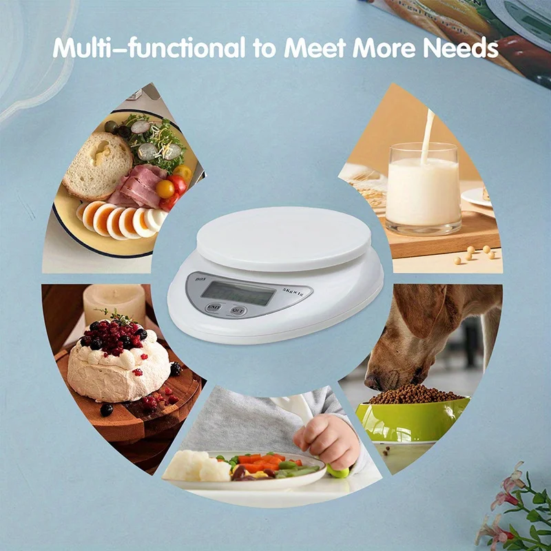 ميزان مطبخ رقمي 5 كجم، ميزان طعام دقيق مع شاشة LCD، فارغ، قاعدة غير قابلة للانزلاق، مقياس جرام/أونصة لمجوهرات الطبخ والخبز #4