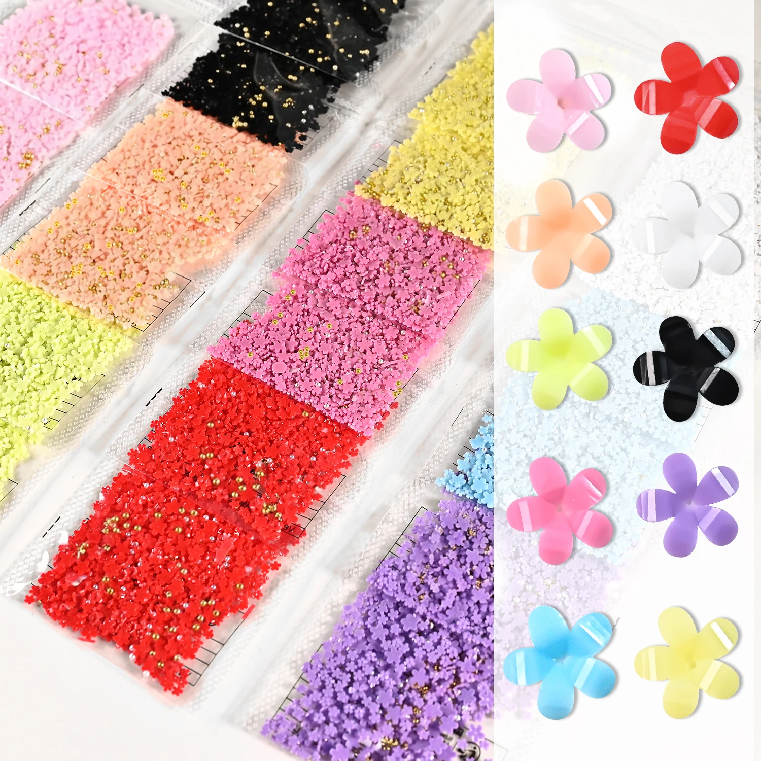 1bag/500pcs 3D Pink Cherry Blossom Petal Nail Charms Gold & White Pearls Caviar Beads Nail Rhinestones Resin Flower Nail Supplie - view 2